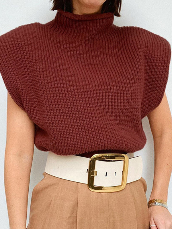 New solid color sexy turtleneck short-sleeved sweater top - THE QUEEN RUNWAY