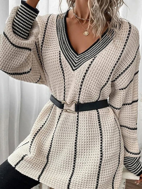 New style top vertical pattern casual loose sweater - THE QUEEN RUNWAY