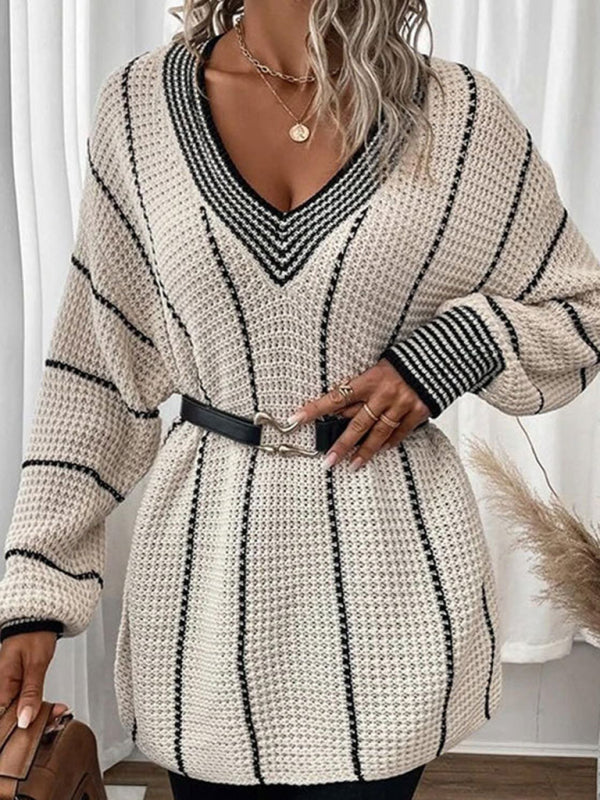 New style top vertical pattern casual loose sweater - THE QUEEN RUNWAY