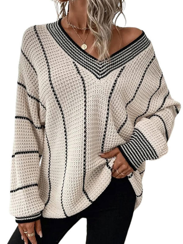 New style top vertical pattern casual loose sweater - THE QUEEN RUNWAY