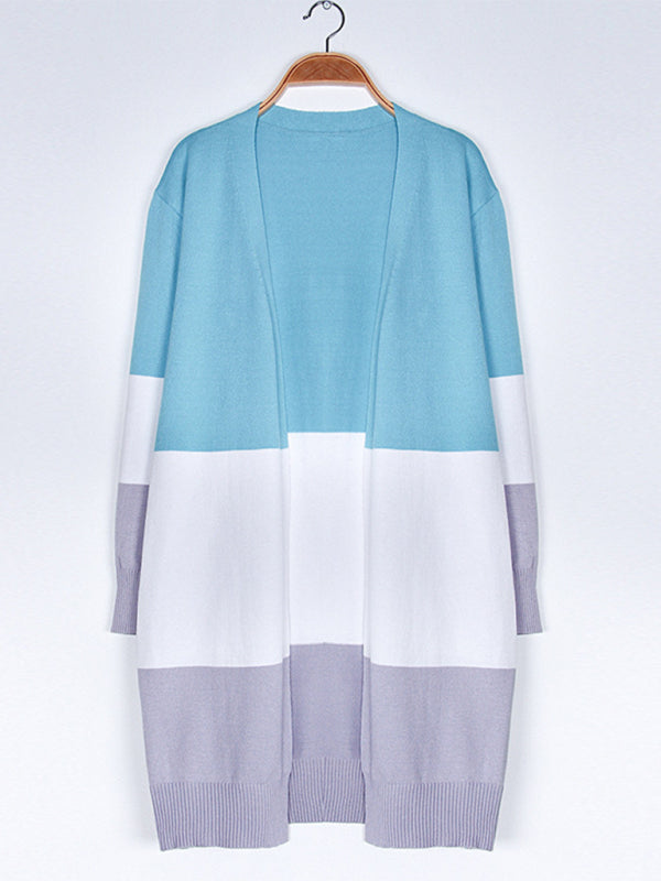 New contrast color long rainbow patchwork striped cardigan sweater jacket - THE QUEEN RUNWAY