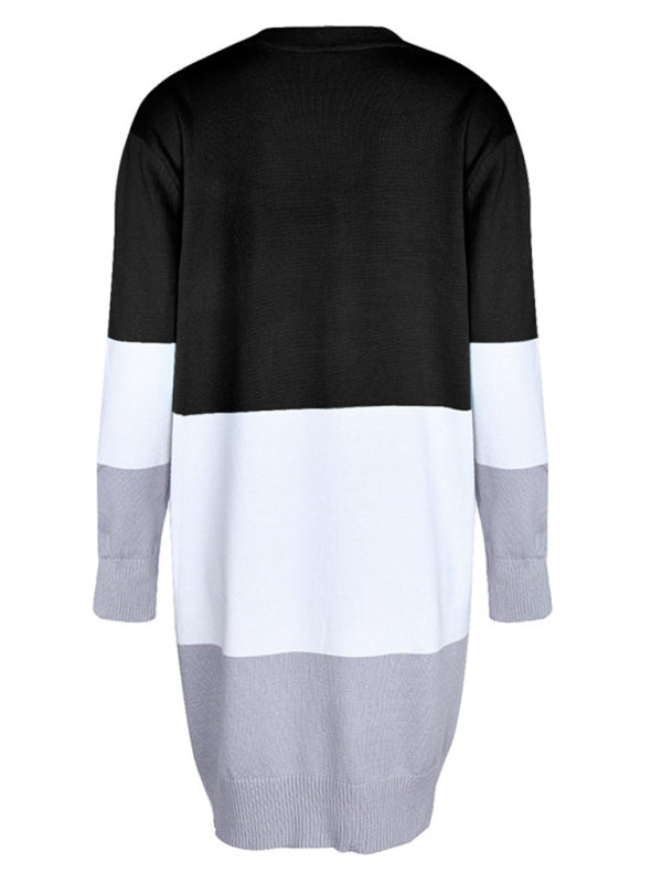 New contrast color long rainbow patchwork striped cardigan sweater jacket - THE QUEEN RUNWAY