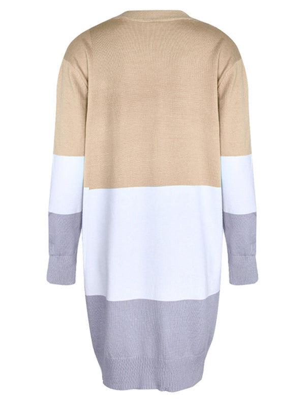 New contrast color long rainbow patchwork striped cardigan sweater jacket - THE QUEEN RUNWAY