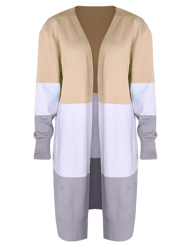 New contrast color long rainbow patchwork striped cardigan sweater jacket - THE QUEEN RUNWAY