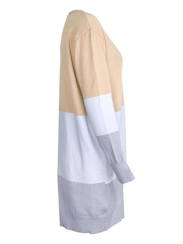 New contrast color long rainbow patchwork striped cardigan sweater jacket - THE QUEEN RUNWAY