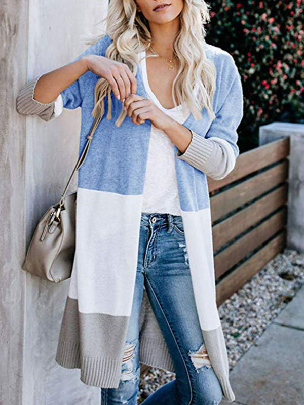 New contrast color long rainbow patchwork striped cardigan sweater jacket - THE QUEEN RUNWAY