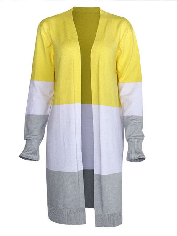 New contrast color long rainbow patchwork striped cardigan sweater jacket - THE QUEEN RUNWAY