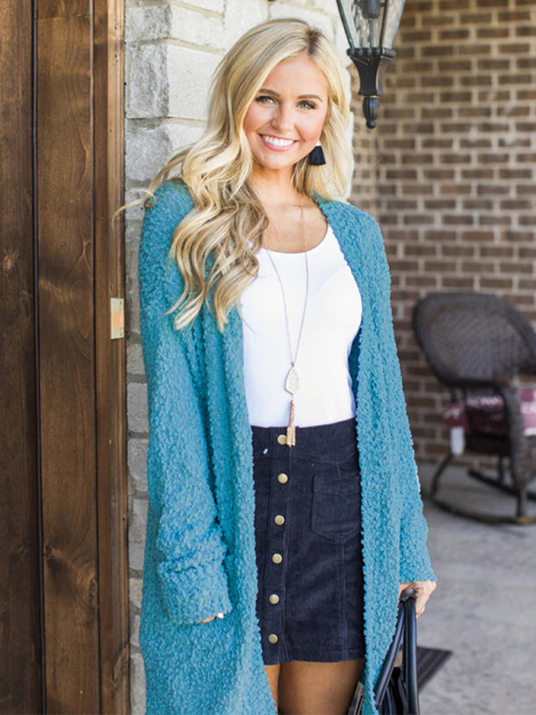 New solid color grain velvet double pocket cardigan sweater jacket - THE QUEEN RUNWAY