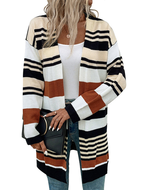 New color block long sweater cardigan - THE QUEEN RUNWAY