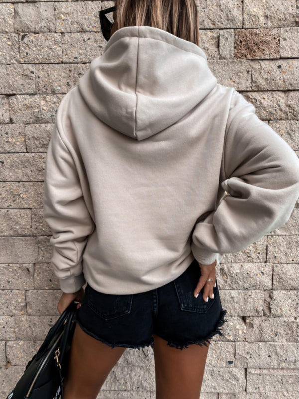 New autumn and winter long-sleeved solid color pullover hooded sweatshirt top - THE QUEEN RUNWAY