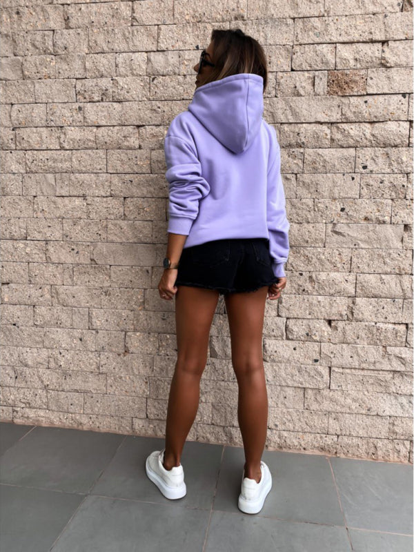 New autumn and winter long-sleeved solid color pullover hooded sweatshirt top - THE QUEEN RUNWAY