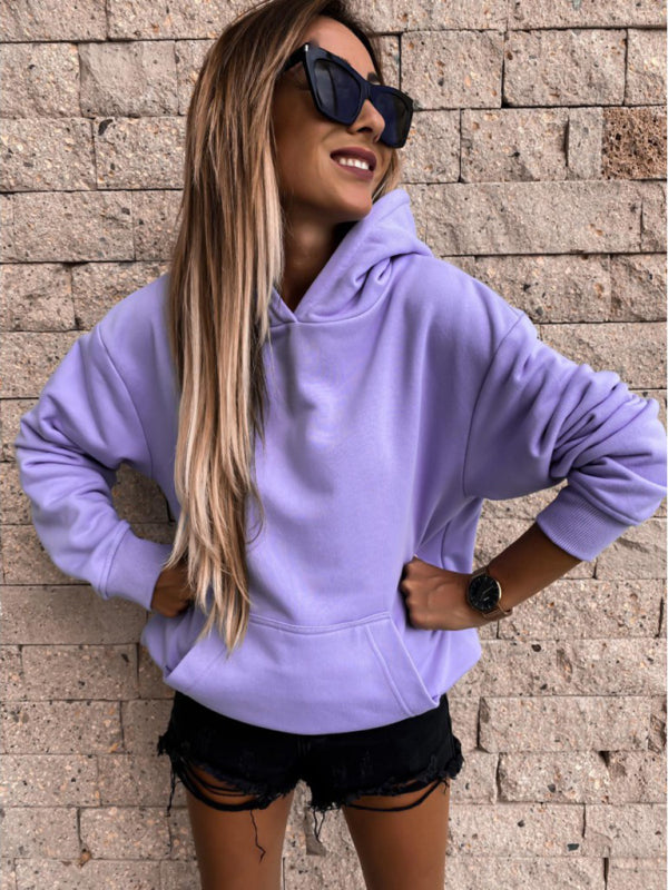 New autumn and winter long-sleeved solid color pullover hooded sweatshirt top - THE QUEEN RUNWAY
