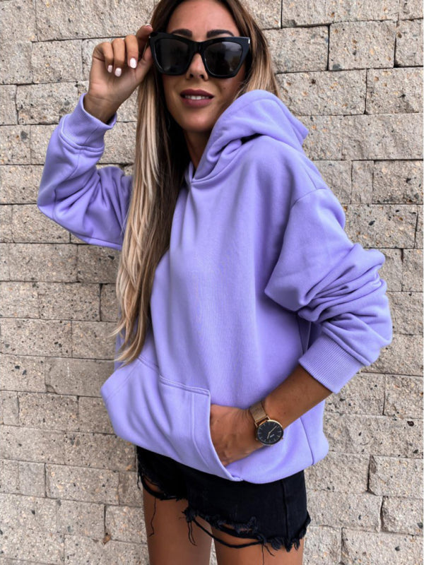 New autumn and winter long-sleeved solid color pullover hooded sweatshirt top - THE QUEEN RUNWAY