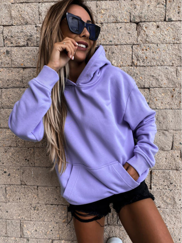 New autumn and winter long-sleeved solid color pullover hooded sweatshirt top - THE QUEEN RUNWAY