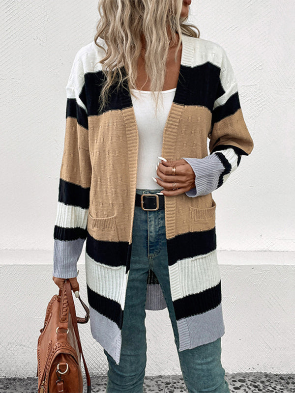 New long sleeve contrast color cardigan sweater - THE QUEEN RUNWAY