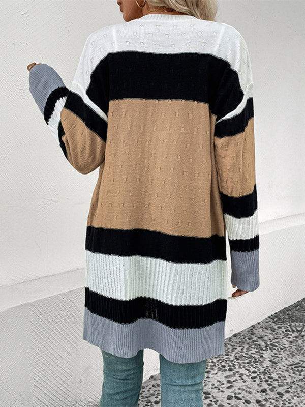 New long sleeve contrast color cardigan sweater - THE QUEEN RUNWAY
