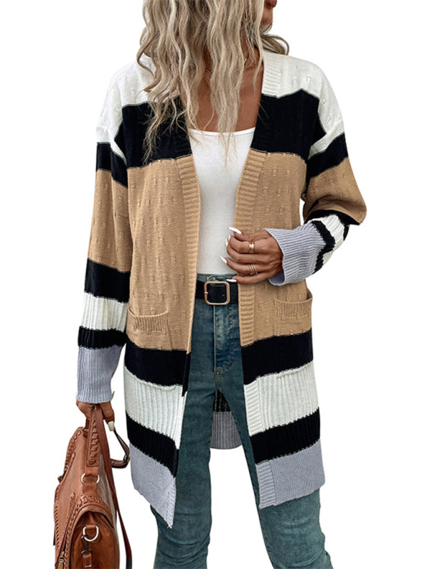 New long sleeve contrast color cardigan sweater - THE QUEEN RUNWAY