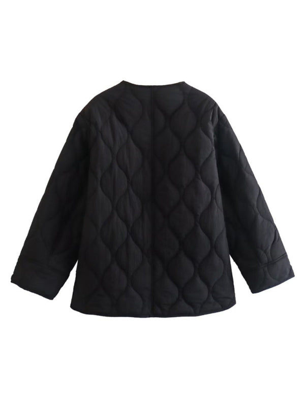 Women's fashionable round neck loose rhombus cotton coat with extended thread - THE QUEEN RUNWAY