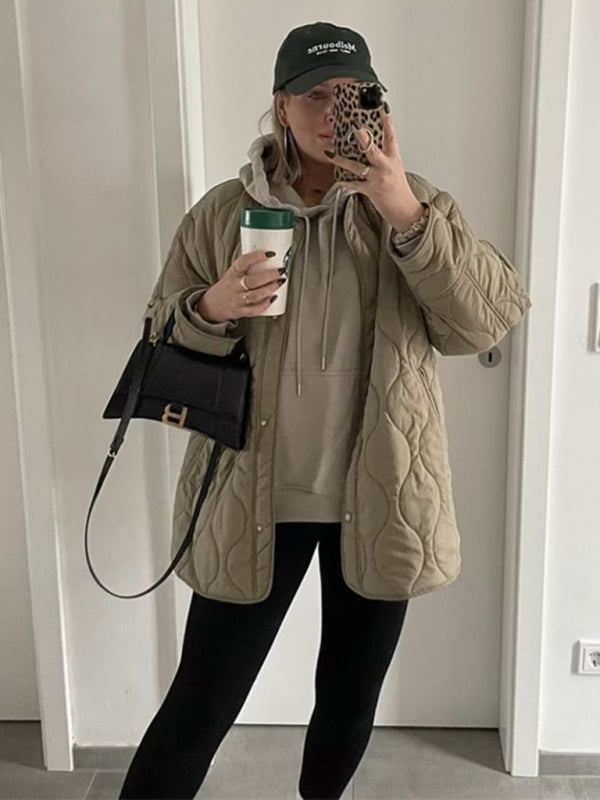 Women's fashionable round neck loose rhombus cotton coat with extended thread - THE QUEEN RUNWAY