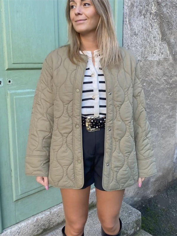 Women's fashionable round neck loose rhombus cotton coat with extended thread - THE QUEEN RUNWAY