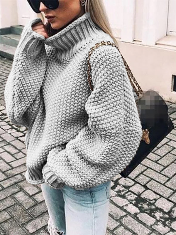New thick-needle half turtleneck pullover bat-sleeve sweater loose large sweater - THE QUEEN RUNWAY