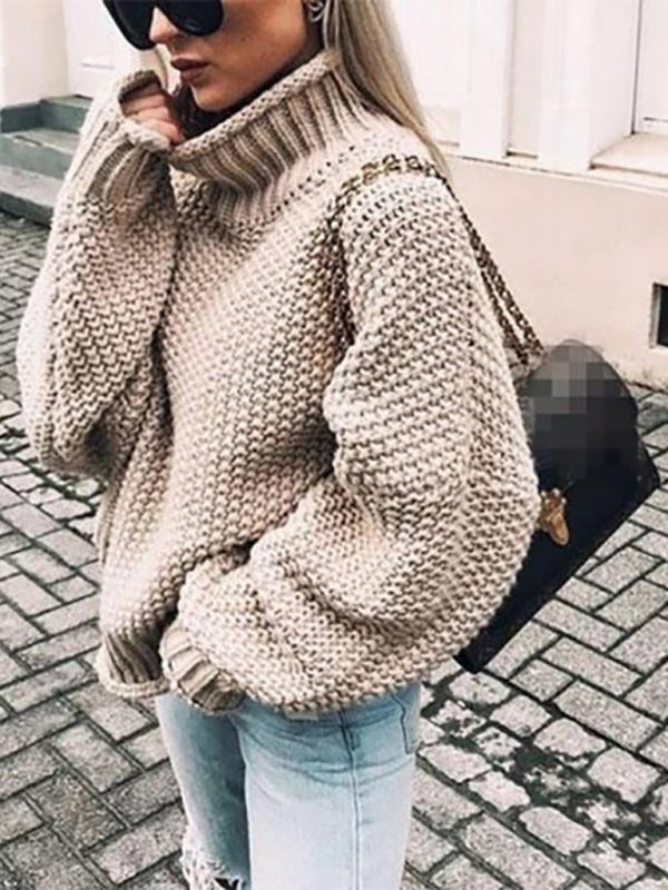 New thick-needle half turtleneck pullover bat-sleeve sweater loose large sweater - THE QUEEN RUNWAY