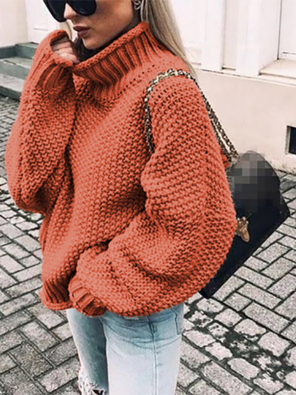 New thick-needle half turtleneck pullover bat-sleeve sweater loose large sweater - THE QUEEN RUNWAY