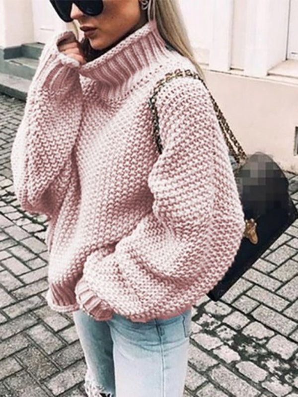 New thick-needle half turtleneck pullover bat-sleeve sweater loose large sweater - THE QUEEN RUNWAY