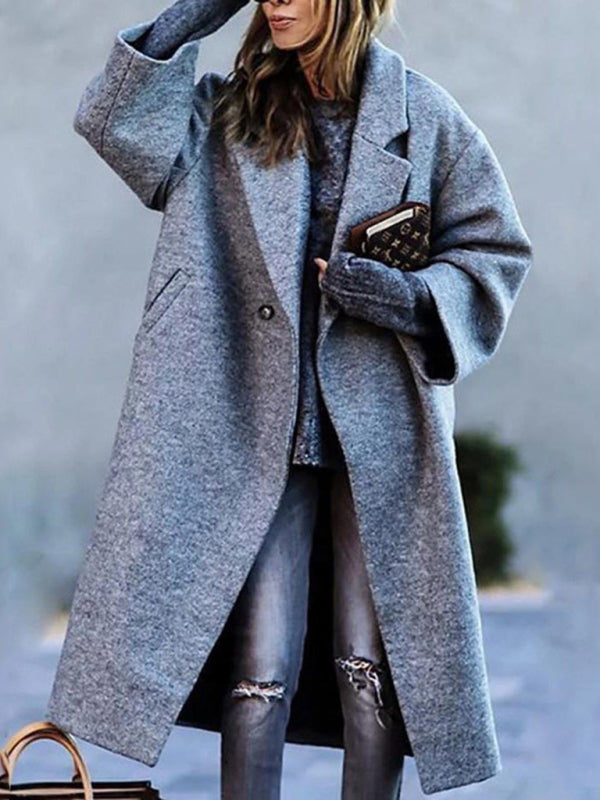 Women's new temperament commuting beltless lapel loose woolen jacket - THE QUEEN RUNWAY