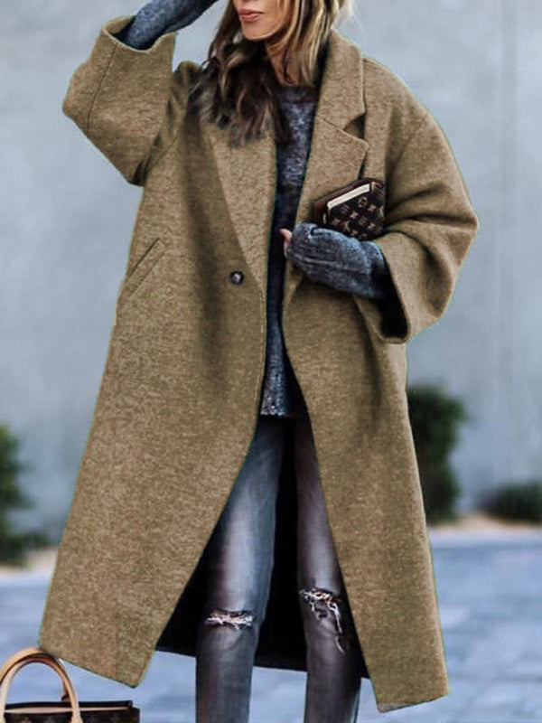 Women's new temperament commuting beltless lapel loose woolen jacket - THE QUEEN RUNWAY