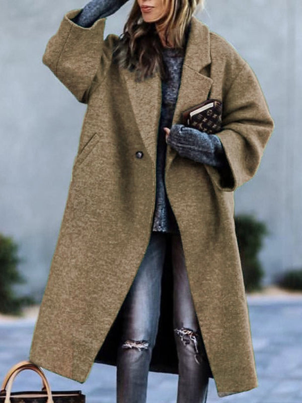 Women's new temperament commuting beltless lapel loose woolen jacket - THE QUEEN RUNWAY