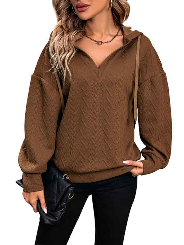 Women's new solid color knitted long hooded sweatshirt - THE QUEEN RUNWAY