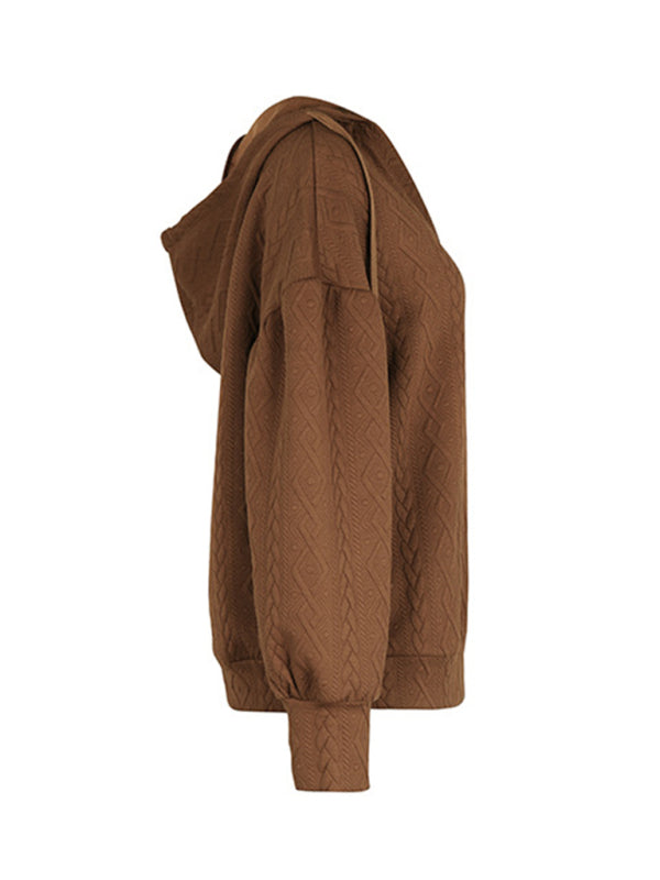 Women's new solid color knitted long hooded sweatshirt - THE QUEEN RUNWAY