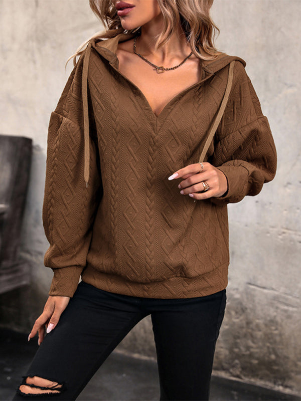Women's new solid color knitted long hooded sweatshirt - THE QUEEN RUNWAY