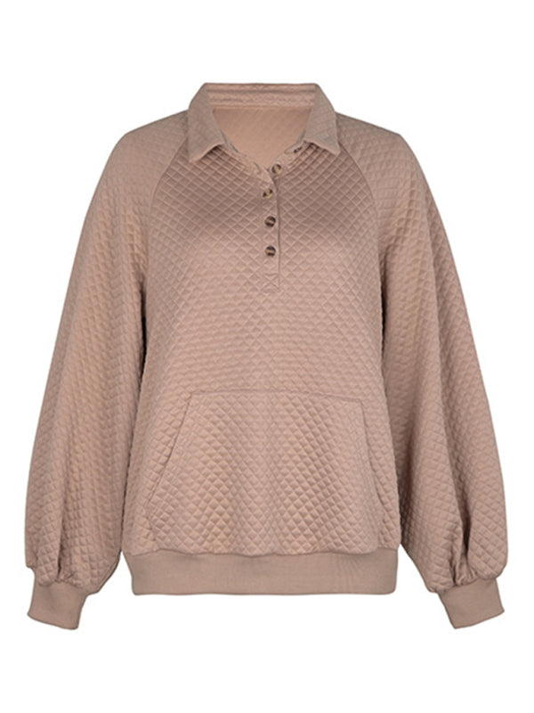 Women's new lapel solid color long-sleeved autumn and winter sweatshirt - THE QUEEN RUNWAY