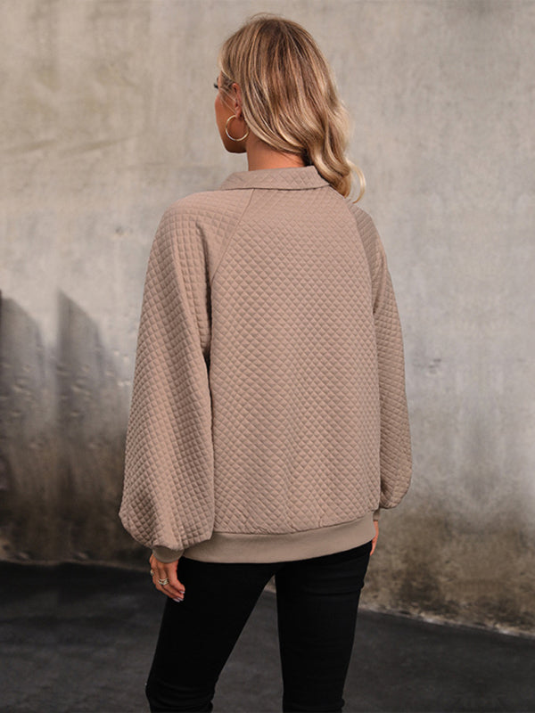 Women's new lapel solid color long-sleeved autumn and winter sweatshirt - THE QUEEN RUNWAY
