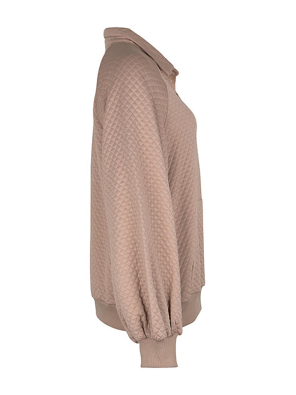 Women's new lapel solid color long-sleeved autumn and winter sweatshirt - THE QUEEN RUNWAY