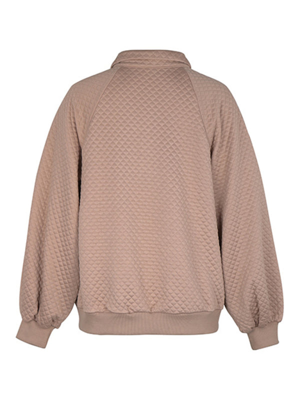 Women's new lapel solid color long-sleeved autumn and winter sweatshirt - THE QUEEN RUNWAY