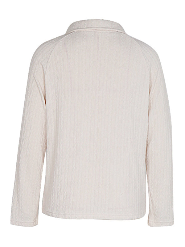 Women's New Lapel Solid Color Long Sleeve Sweater - THE QUEEN RUNWAY