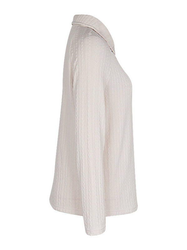 Women's New Lapel Solid Color Long Sleeve Sweater - THE QUEEN RUNWAY