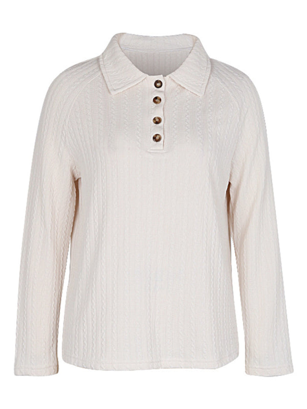 Women's New Lapel Solid Color Long Sleeve Sweater - THE QUEEN RUNWAY