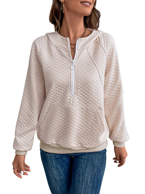Women's hooded long-sleeved solid color diamond check sweatshirt - THE QUEEN RUNWAY