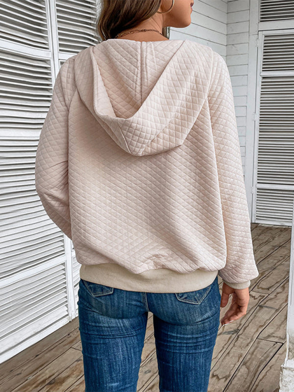Women's hooded long-sleeved solid color diamond check sweatshirt - THE QUEEN RUNWAY
