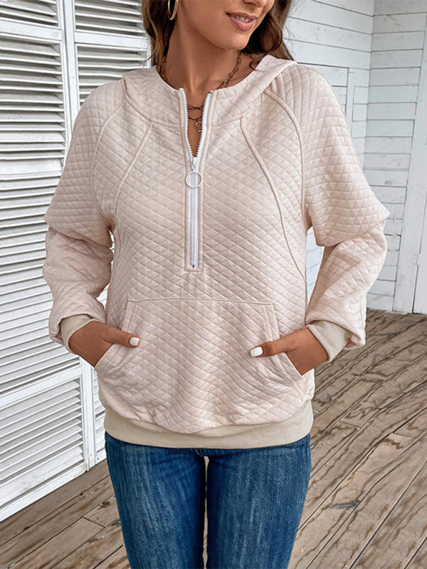 Women's hooded long-sleeved solid color diamond check sweatshirt - THE QUEEN RUNWAY