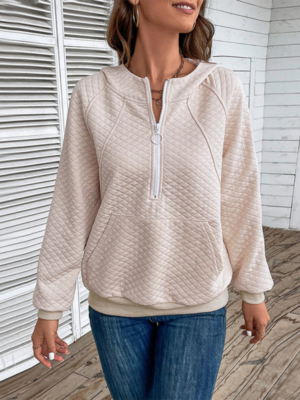 Women's hooded long-sleeved solid color diamond check sweatshirt - THE QUEEN RUNWAY