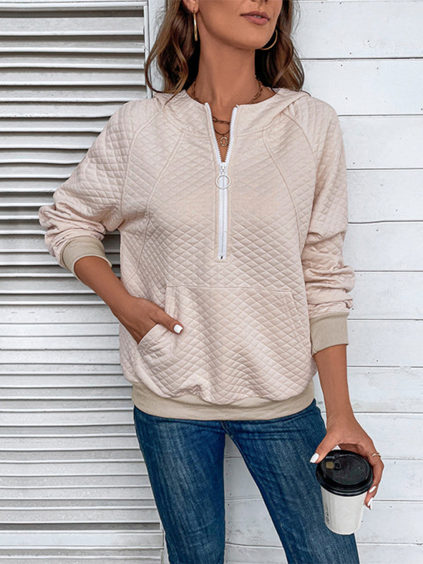 Women's hooded long-sleeved solid color diamond check sweatshirt - THE QUEEN RUNWAY