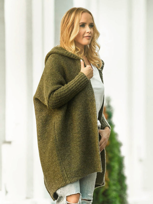 New hooded sweater with hood collar, commuter bat shape, soft and loose back splicing sweater - THE QUEEN RUNWAY