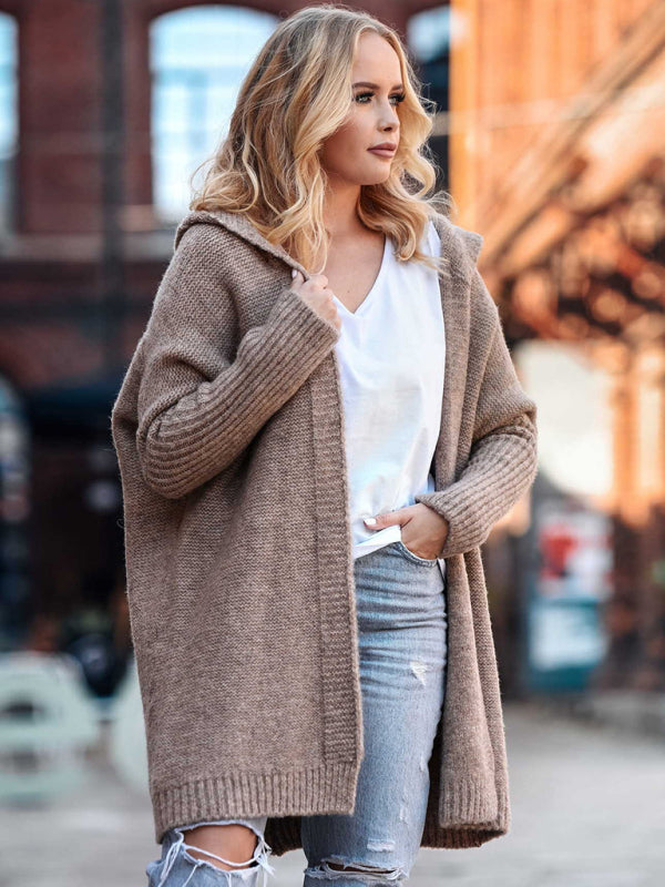 New hooded sweater with hood collar, commuter bat shape, soft and loose back splicing sweater - THE QUEEN RUNWAY