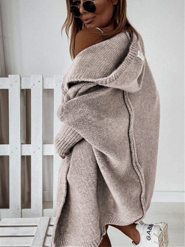 New hooded sweater with hood collar, commuter bat shape, soft and loose back splicing sweater - THE QUEEN RUNWAY