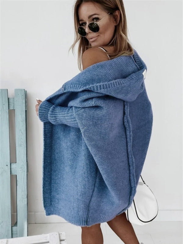 New hooded sweater with hood collar, commuter bat shape, soft and loose back splicing sweater - THE QUEEN RUNWAY
